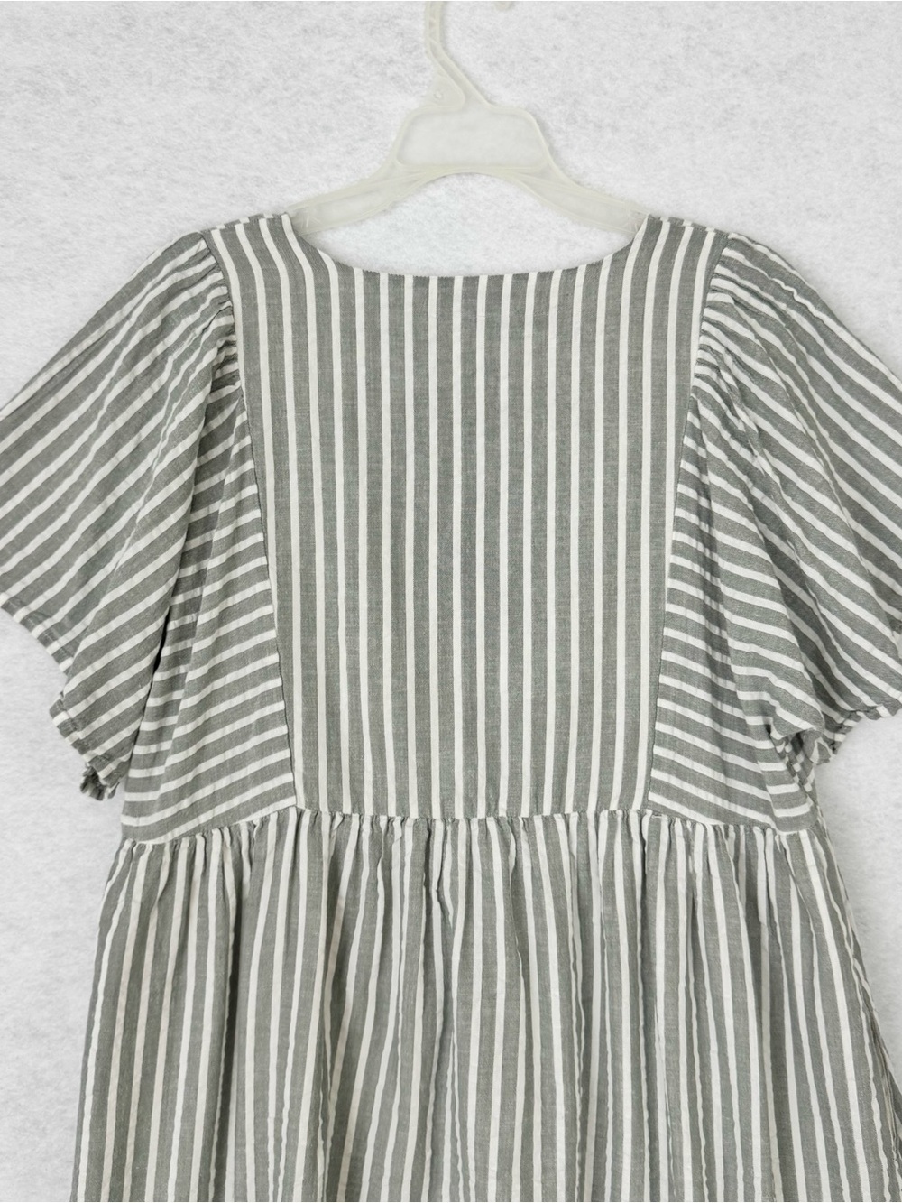 Madewell Flutter Sleeve Mini Dress Sage Green White Striped Seersucker Size M - Picture 9 of 16